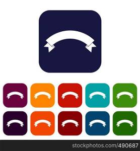 Banner ribbon icons set vector illustration in flat style in colors red, blue, green, and other. Banner ribbon icons set