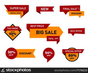 Banner sale set isolated symbols. Special offer elements. Discount price. Collection banners or stickers. EPS 10. Banner sale set isolated symbols. Special offer elements. Discount price. Collection banners or stickers.