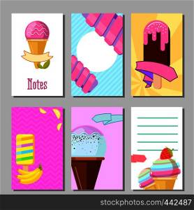 Banner set of cute sweet backgrounds. Ice cream and fruits summer cards. Vector illustration. Banner set of cute sweet backgrounds. Ice cream and fruits summer cards