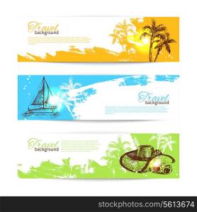 Banner set of travel colorful tropical splash backgrounds