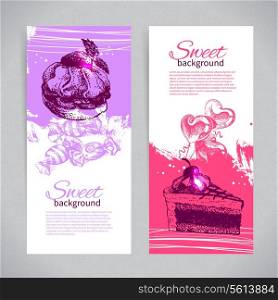 Banner set of vintage hand drawn sweet backgrounds. Menu for restaurant and cafe