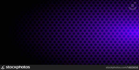 Banner template abstract black circles pattern halftone style on purple gradient background. Vector illustration