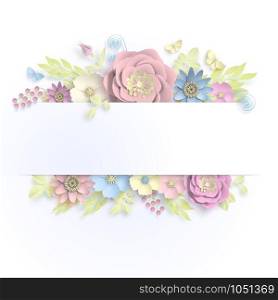 Banner template floral vector paper art with butterfly stock illustation. Banner template floral paper art with butterfly vector stock illustation