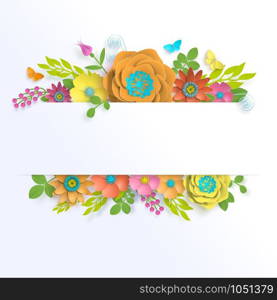 Banner template floral vector paper art with butterfly stock illustation. Banner template floral paper art with butterfly vector stock illustation