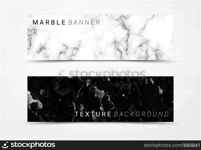 Banner template of black and white marble texture background, with golden foil and linear style, Suitable for luxury products such as poster, greeting cards, headers, website.