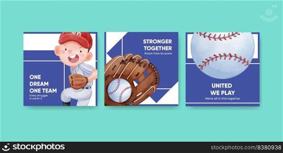 Banner template with American sport kids concept,watercolor style

