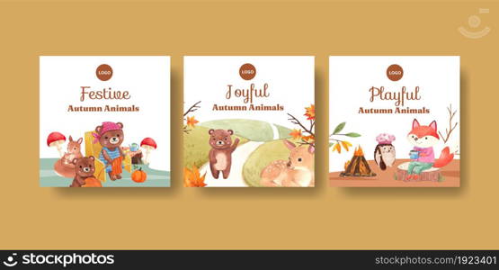 Banner template with autumn animal concept,watercolor style