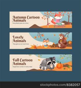 Banner template with autumn animal concept,watercolor style 