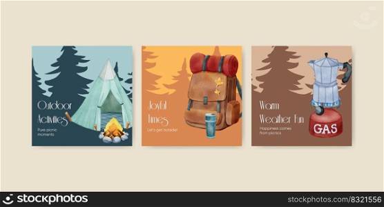 Banner template with autumn c&ing picnic concept,watercolor style 