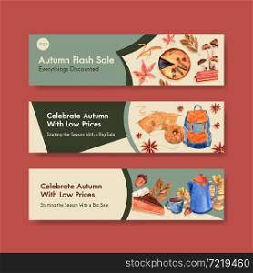 Banner template with autumn daily concept design for marketing and promotion watercolor vector illustration.