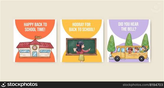 Banner template with back to school concept,watercolor style 