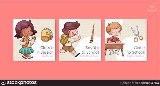 Banner template with back to school concept,watercolor style 