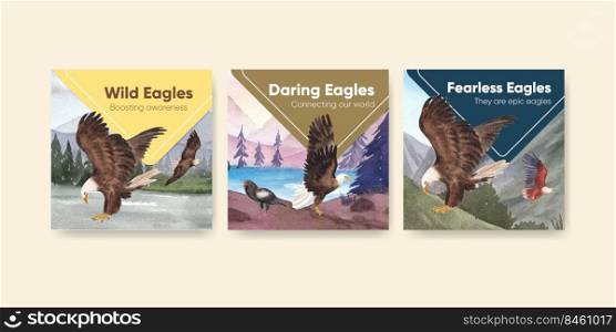 Banner template with bald eagle concept,watercolor style. 