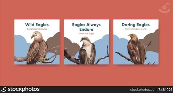 Banner template with bald eagle concept,watercolor style. 