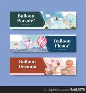 Banner template with balloon fiesta concept design for marketing and advertise watercolor vector illustration
