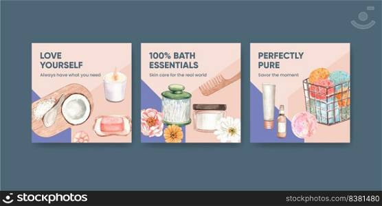 Banner template with bath essential concept,watercolor style  
