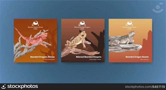 Banner template with bearded dragon animal concept,watercolor style 