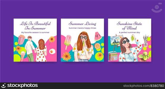 Banner template with beautiful life summer concept,watercolor style 
