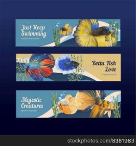 Banner template with betta fish concept,watercolor style 