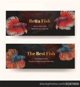 Banner template with betta fish concept,watercolor style 