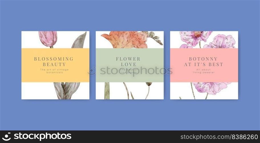 Banner template with botanical vintage concept,watercolor style 