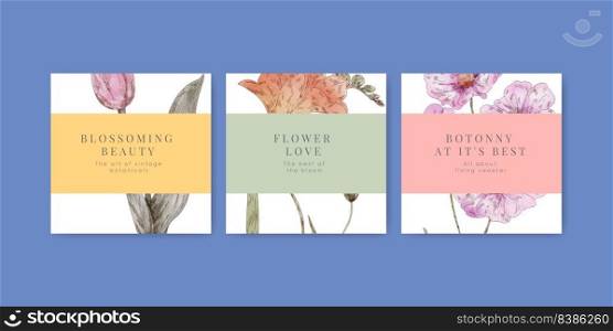 Banner template with botanical vintage concept,watercolor style 