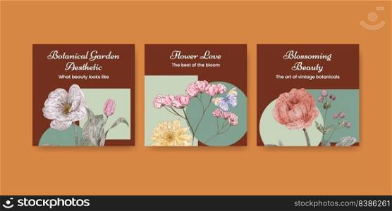Banner template with botanical vintage concept,watercolor style
