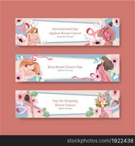Banner template with breast cancer awareness month concept,watercolor style