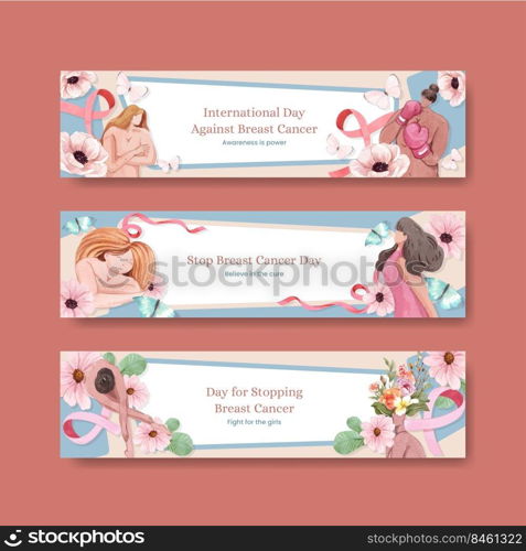 Banner template with breast cancer awareness month concept,watercolor style 