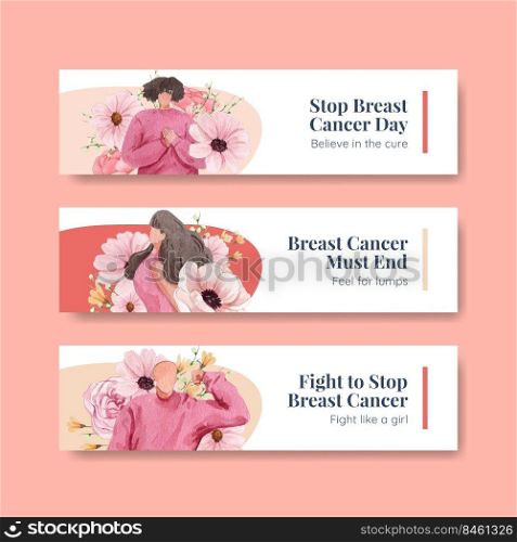 Banner template with breast cancer awareness month concept,watercolor style 