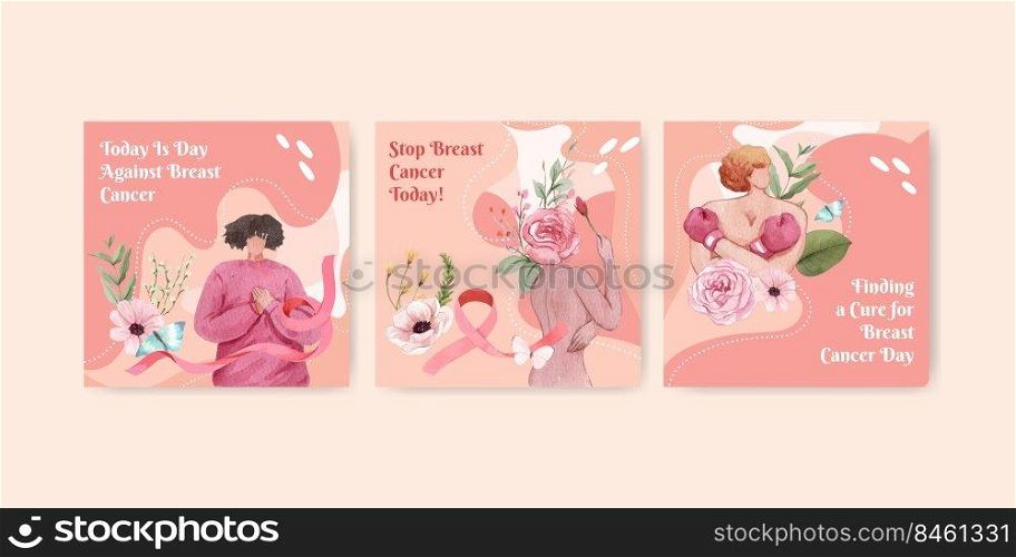 Banner template with breast cancer awareness month concept,watercolor style 