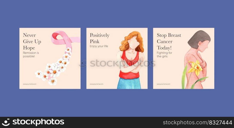 Banner template with breast cancer concept,watercolor style 