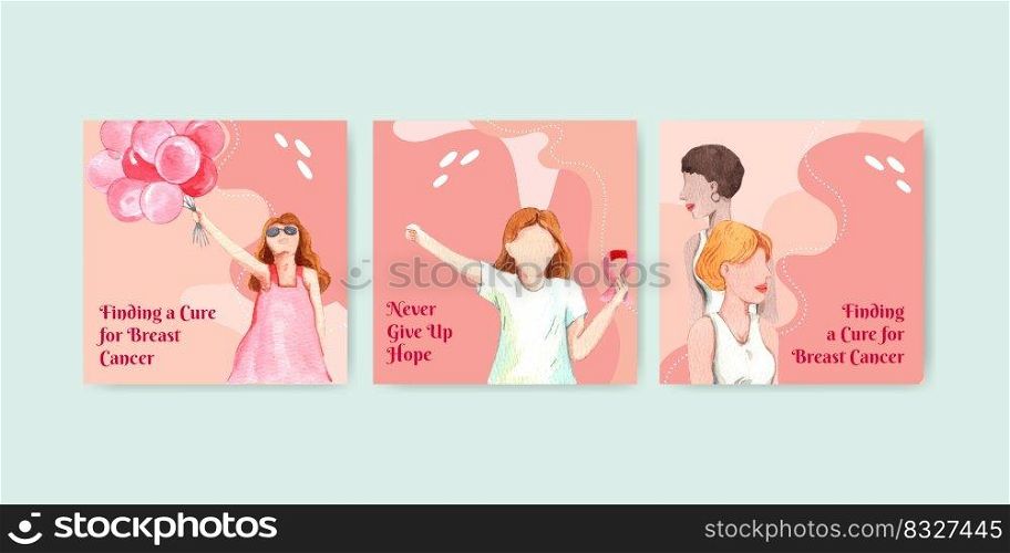 Banner template with breast cancer concept,watercolor style 