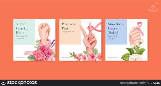 Banner template with breast cancer concept,watercolor style 