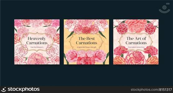 Banner template with carnation flower concept, watercolor style 