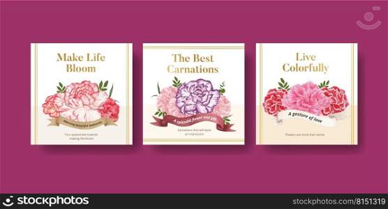 Banner template with carnation flower concept, watercolor style 