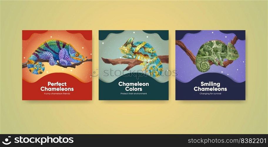 Banner template with chameleon lizard concept,watercolor style

