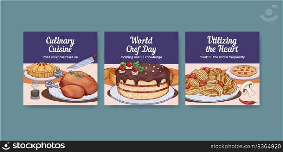 Banner template with chef day concept,watercolor style 