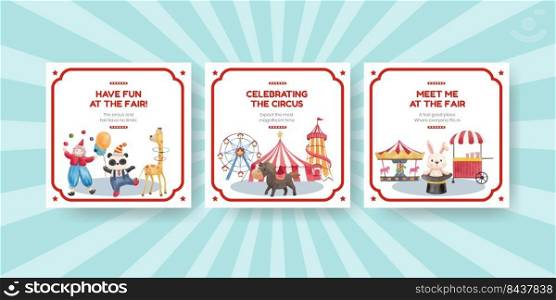 Banner template with circus funfair concept,watercolor style 