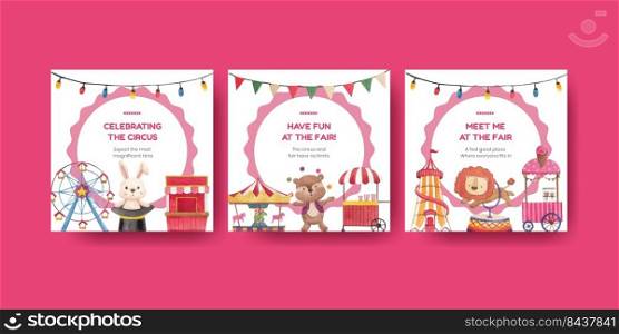 Banner template with circus funfair concept,watercolor style 