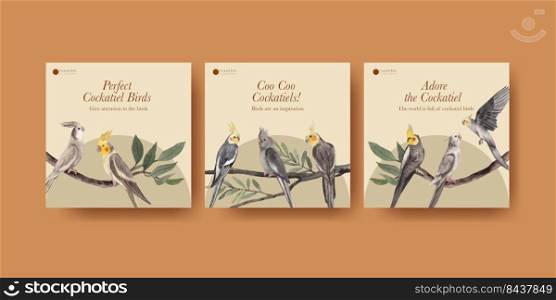 Banner template with cockatiel bird concept,watercolor style 