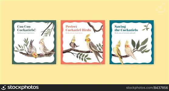 Banner template with cockatiel bird concept,watercolor style 