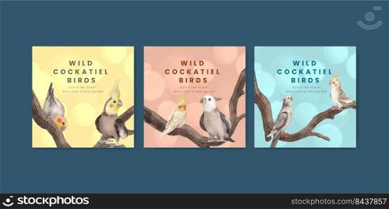 Banner template with cockatiel bird concept,watercolor style
