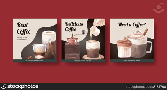 Banner template with coffee concept watercolor illustration 