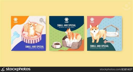 Banner template with corgi dog concept,watercolor style  