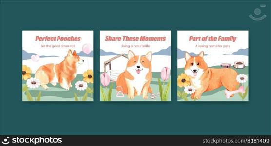 Banner template with corgi dog concept,watercolor style

