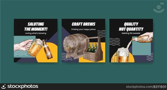 Banner template with craft beer concept,watercolor style 