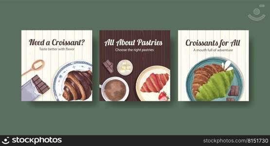 Banner template with croissant concept ,watercolor style 