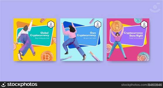Banner template with crypto currency concept,watercolor style 