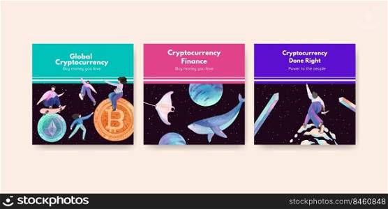 Banner template with crypto currency concept,watercolor style 